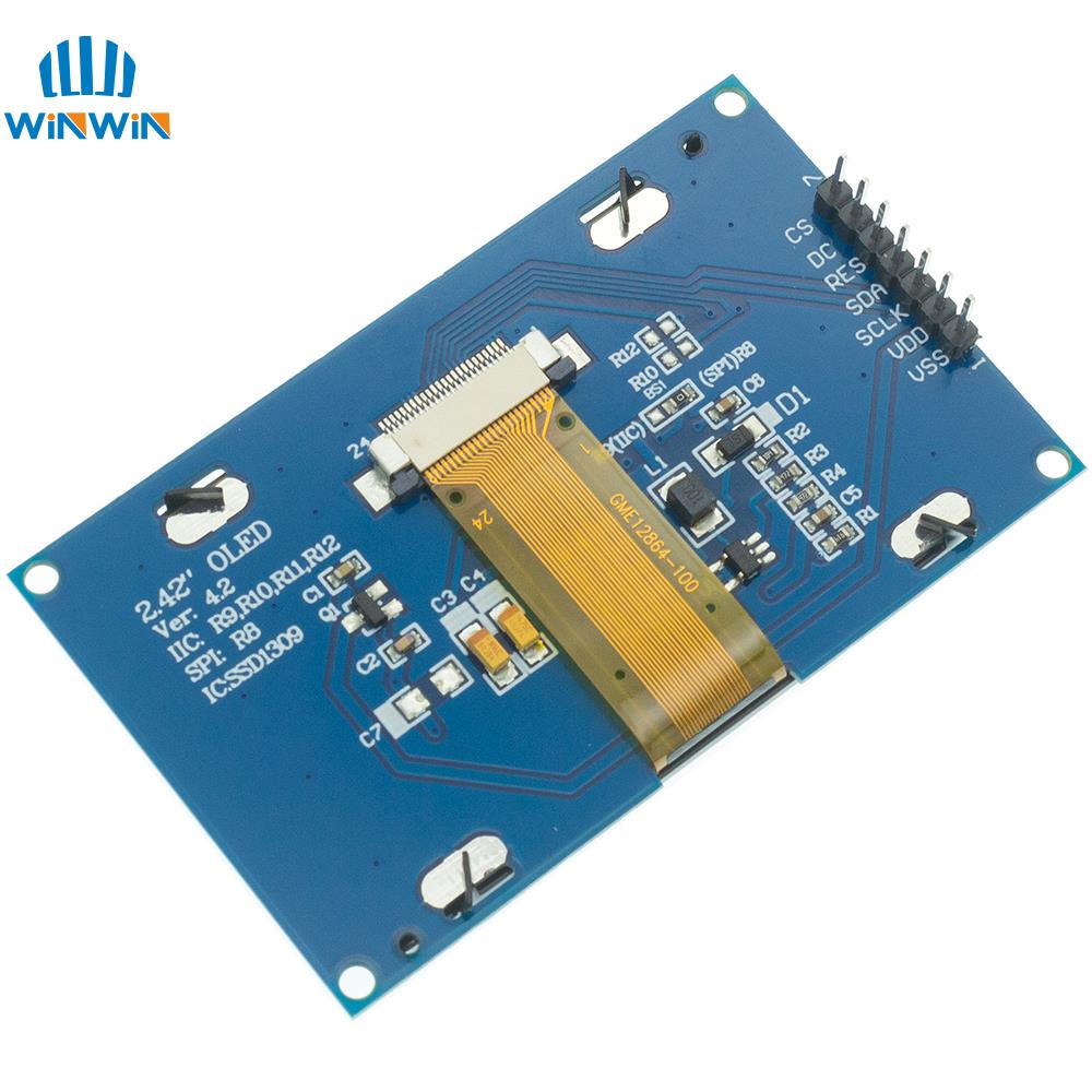 2.4" 2.42 Inch 128x64 OLED LCD Display Module SSD1309 12864 7 Pin SPI/IIC I2C Serial Interface for Arduino UNO R3 C51. 