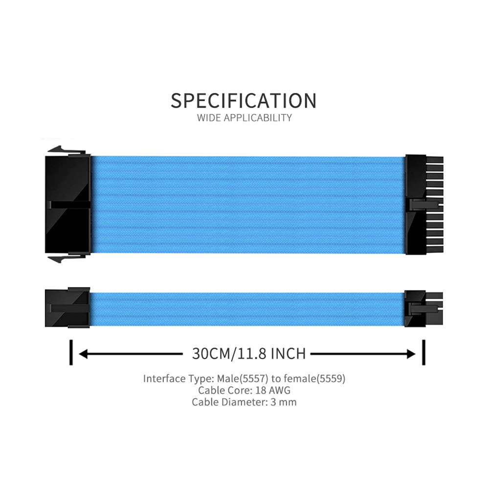 FormulaMod NCK1 Series PSU Extension Cable Kit , Solid Color Cable Solid Combo 300mm ATX24Pin PCI-E8Pin CPU8Pin With Combs. 