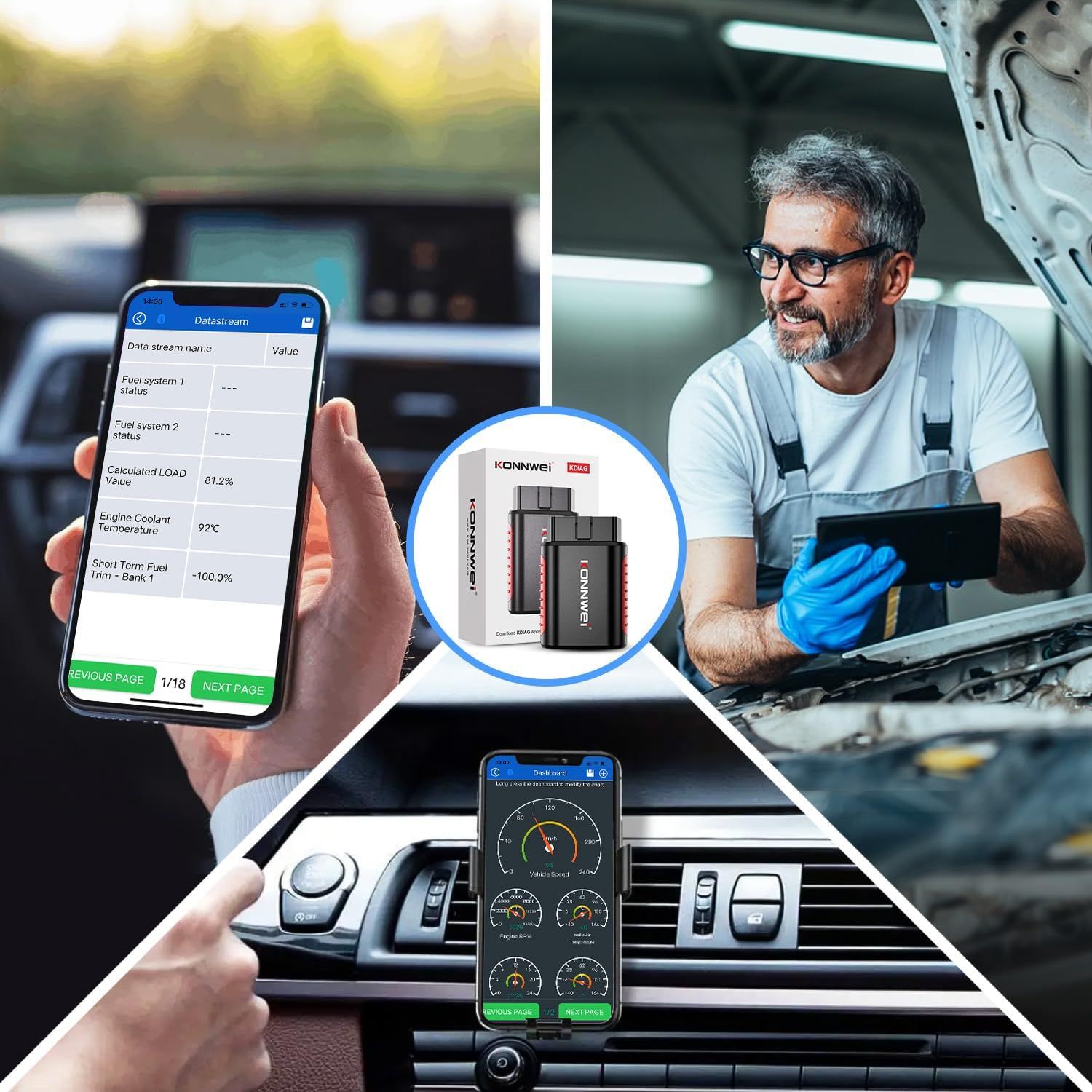 KONNWEI KDIAG Bluetooth OBD2 Scanner Diagnostic Tool for iPhone & Android Wireless Check Engine Light Car Code Reader Bluetooth 5.2 w/Full System Diagnosis, Oil Reset, Performance Test, Voltage Test. 