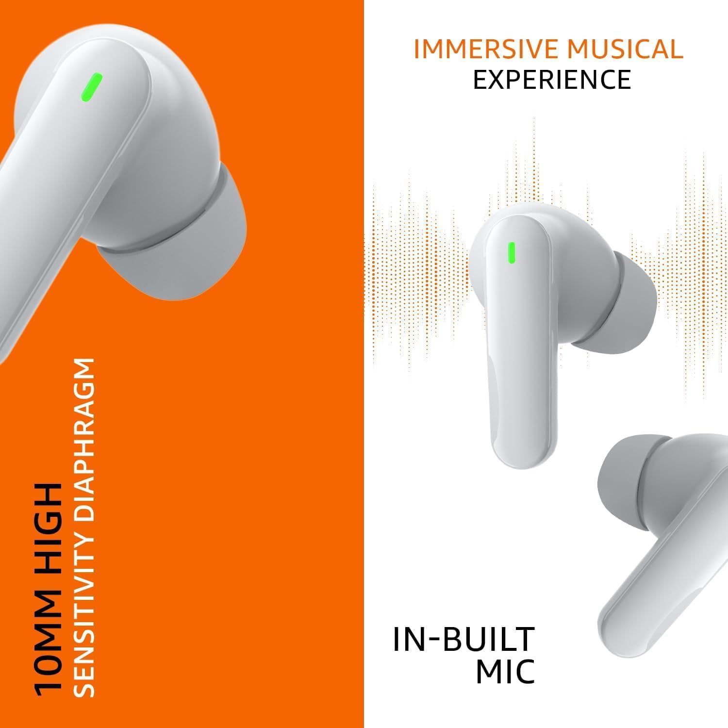 amazon basics True Wireless in-Ear Earbuds with Mic, Low-Latency Gaming Mode, Touch Control, IPX5 Water-Resistance, Bluetooth 5.3, Up to 60 Hours Play Time, Voice Assistance and Fast Charging (White). 