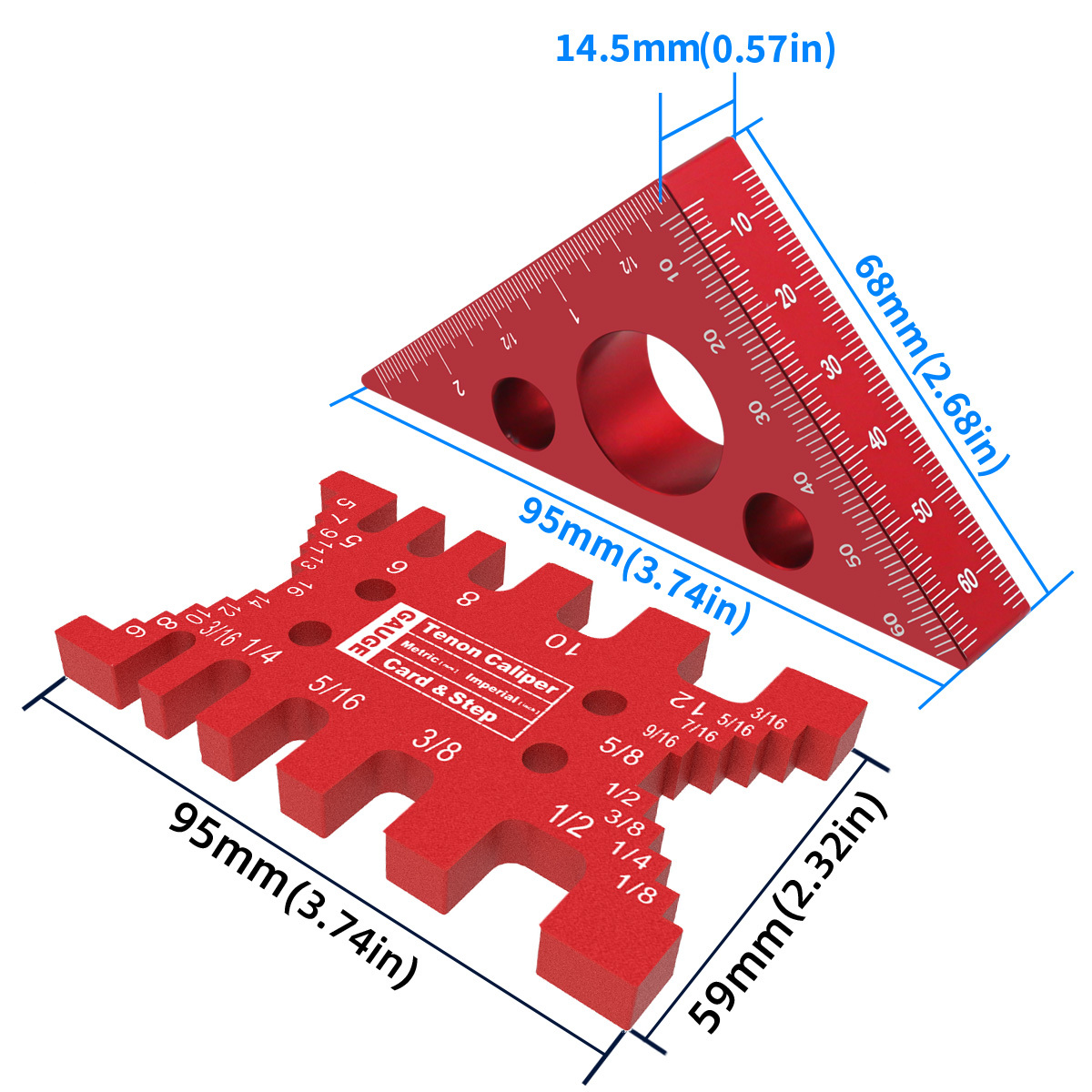 2Pc Aluminum Dovetail Jig and Triangle Ruler Kit - Router/Saw Table Precision Depth Gauge and Tenon Gaps Gauge for Woodworking. 
