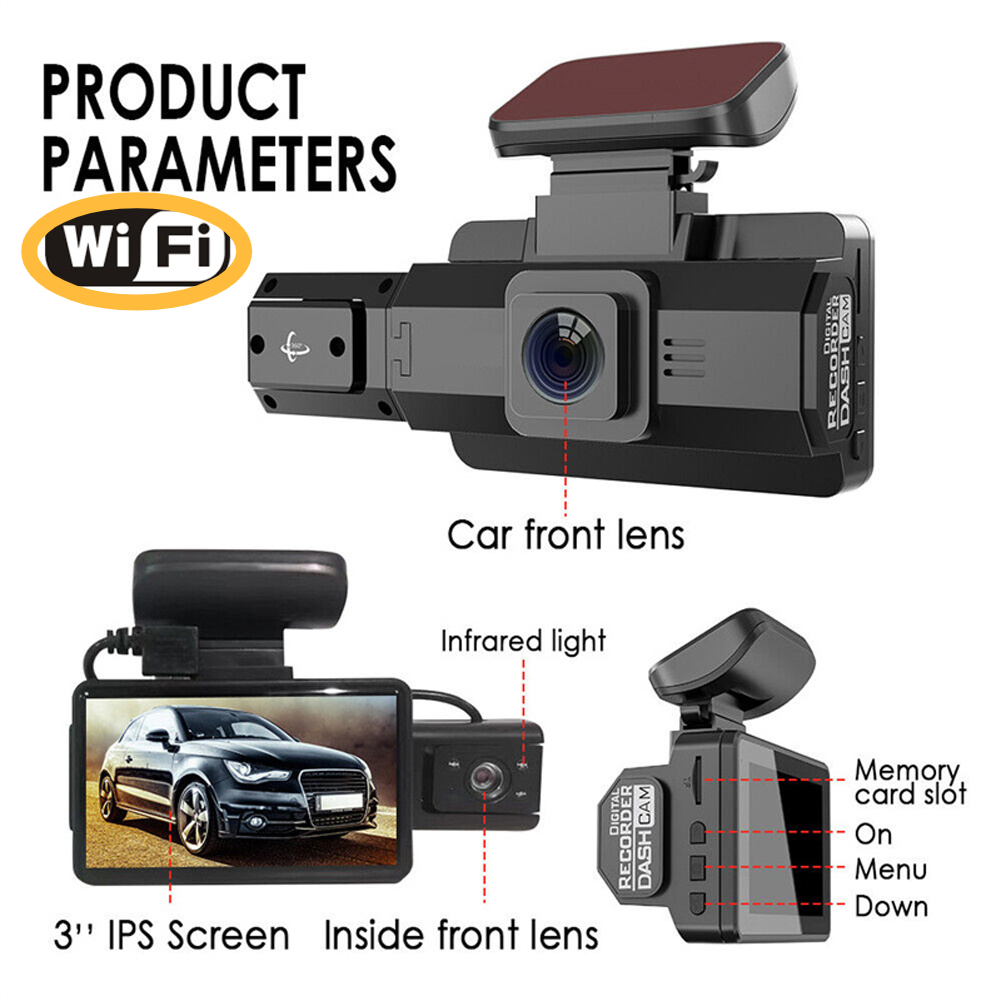 3 Channel Dash Cam 2 Lens Car Dvr Video Recorder with WiFi Black Box Dual Lens DVR with Rear View Camera 24H Parking Monitor. 