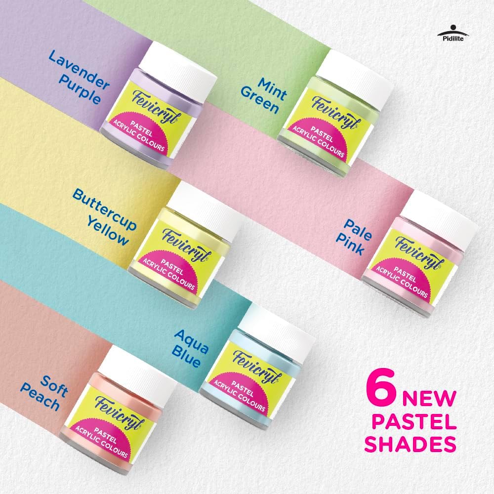 Fevicryl Multi Surface Pastel Acrylic Colours Kit 6 Shades X 15Ml | Ideal For Wood, Glass, Canvas, Metal, Plastic, Mould It | For Hobbyists, Artists, Diy Art And Craft. 