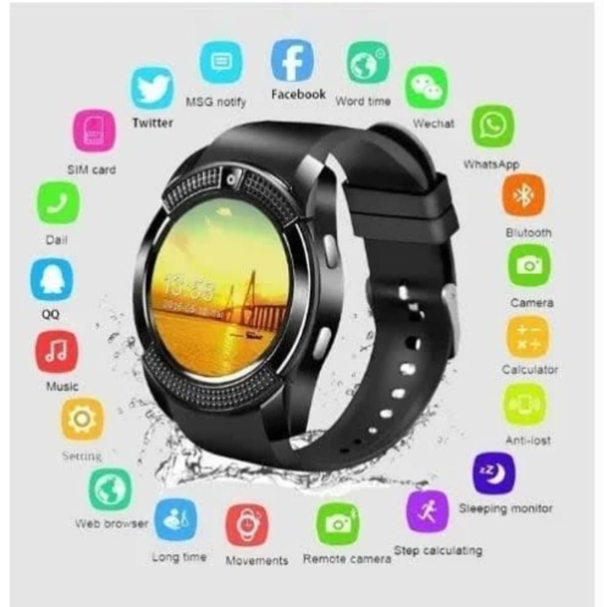 V8 Smart Watch call and memory Supported and Fitness Tracker - Black

with double battery. 