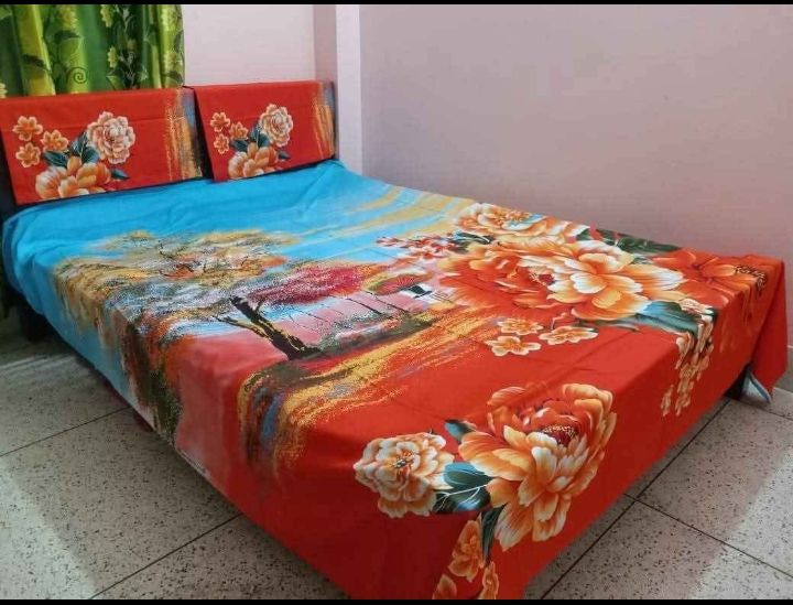 luxury panel cotton double size twill panel bed sheet size (7.5×8.5)  King size with two pillow cover. 