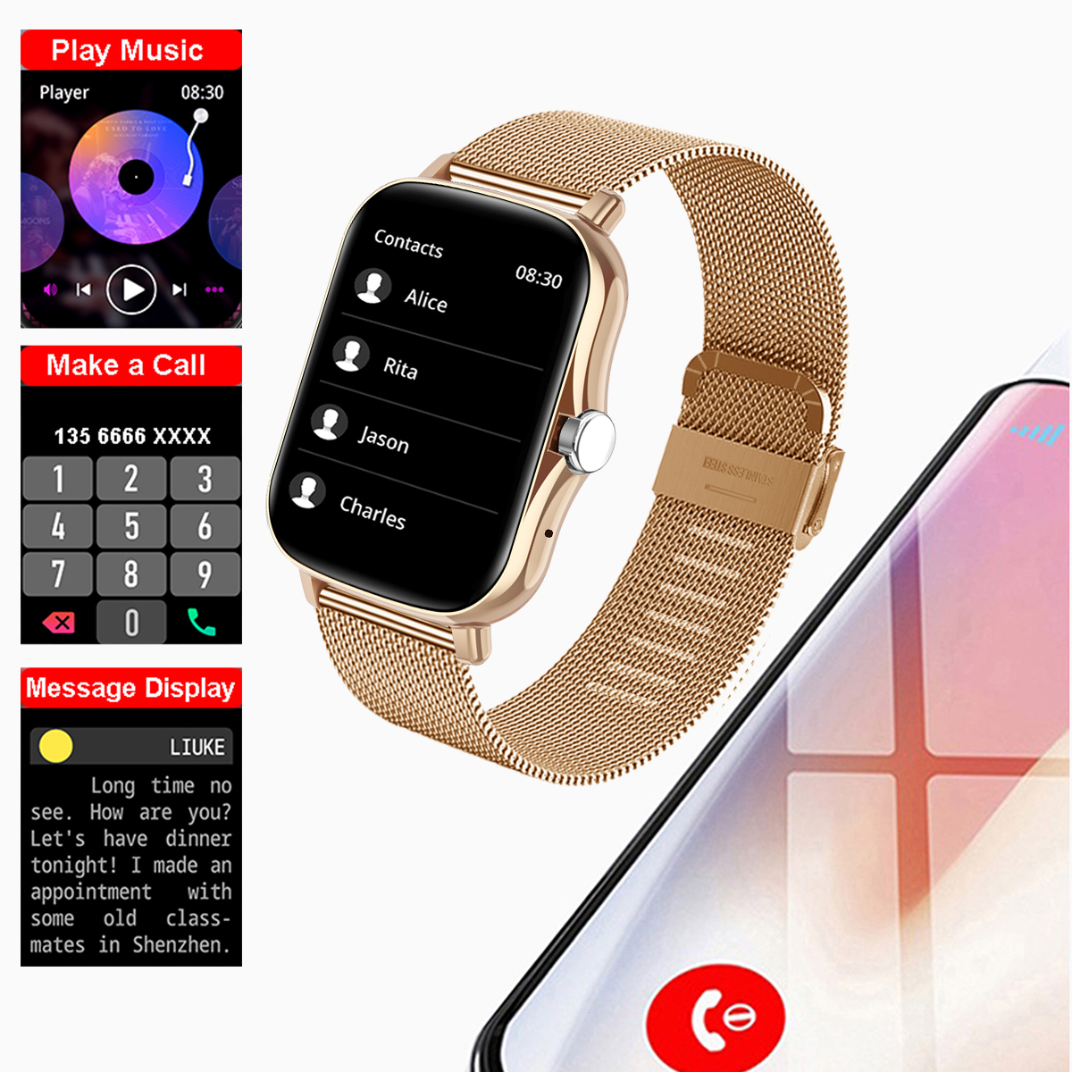 Square Smart Watch Women Men Smartwatch Touch Dial Call Music Smartclock For Android IOS Fitness Tracker Sport Smart-watch. 