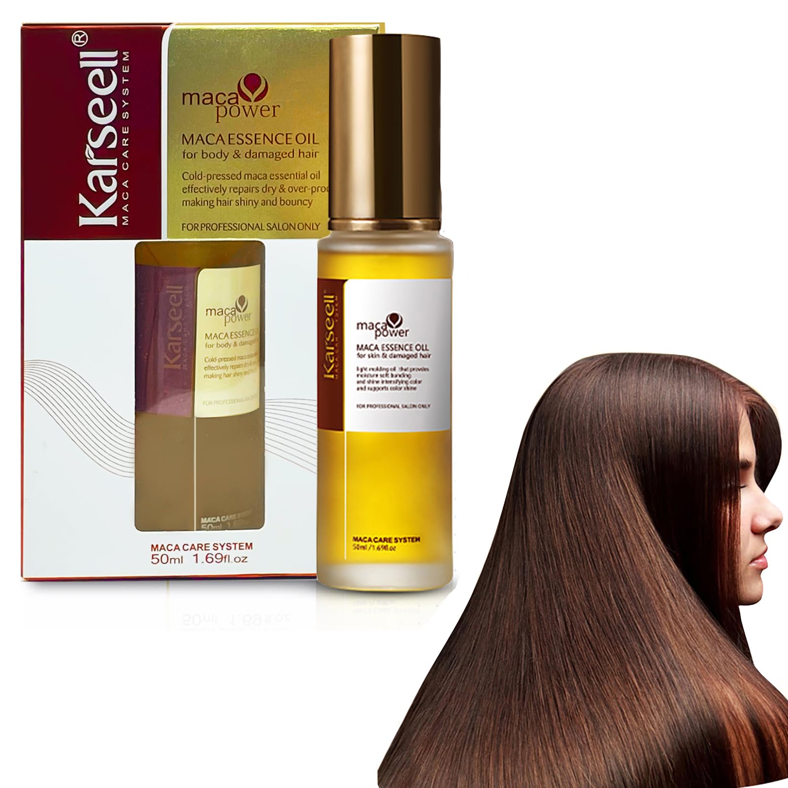 Karseell Maca Essence Oil Hair Oil Moroccan Argan Oil 50ml for Hair & Skin, Cold Pressed Maca Essence Argan Oil Hair Oil for Dry Damaged Hair All Hair Types 50ml