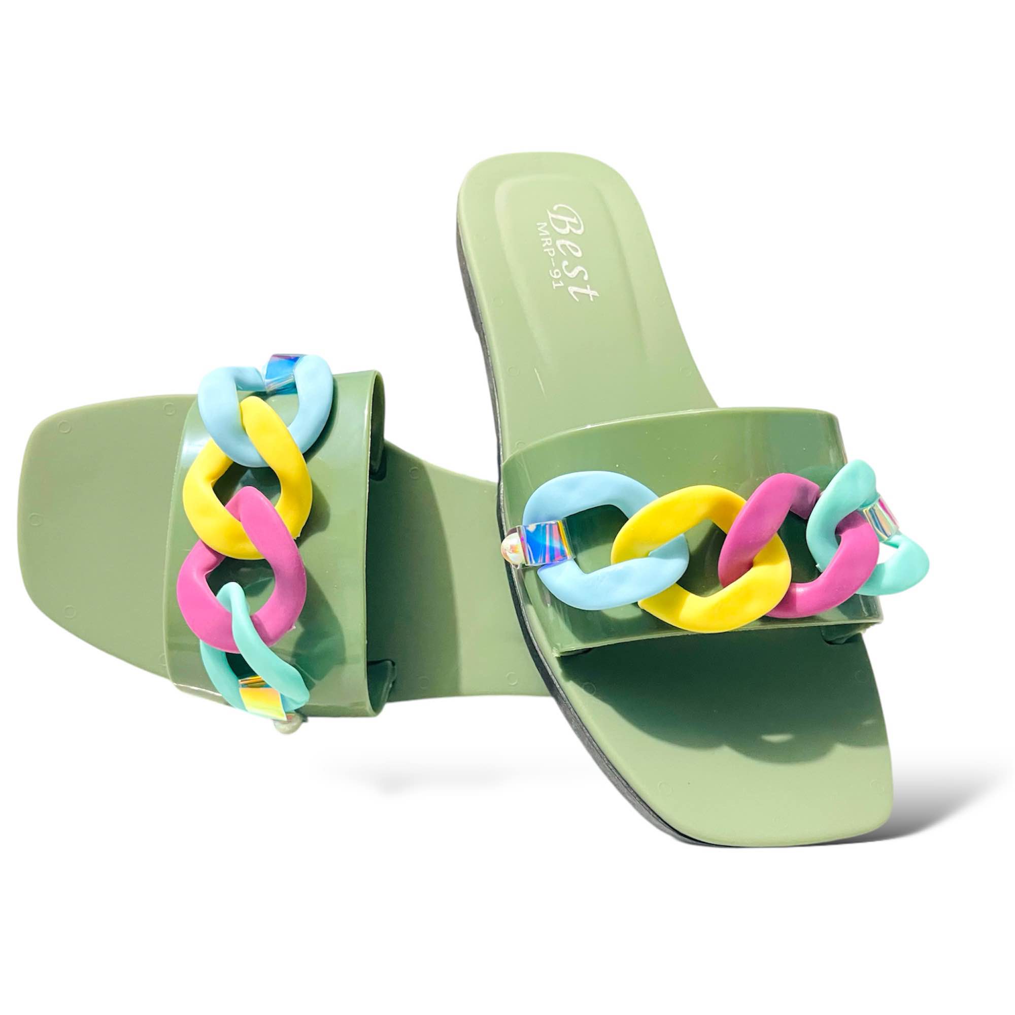 Ginger by Lifestyle Women Pink, Blue & Green Embellished Rubber Slider Girls Rubber Slides Sandal 36-40