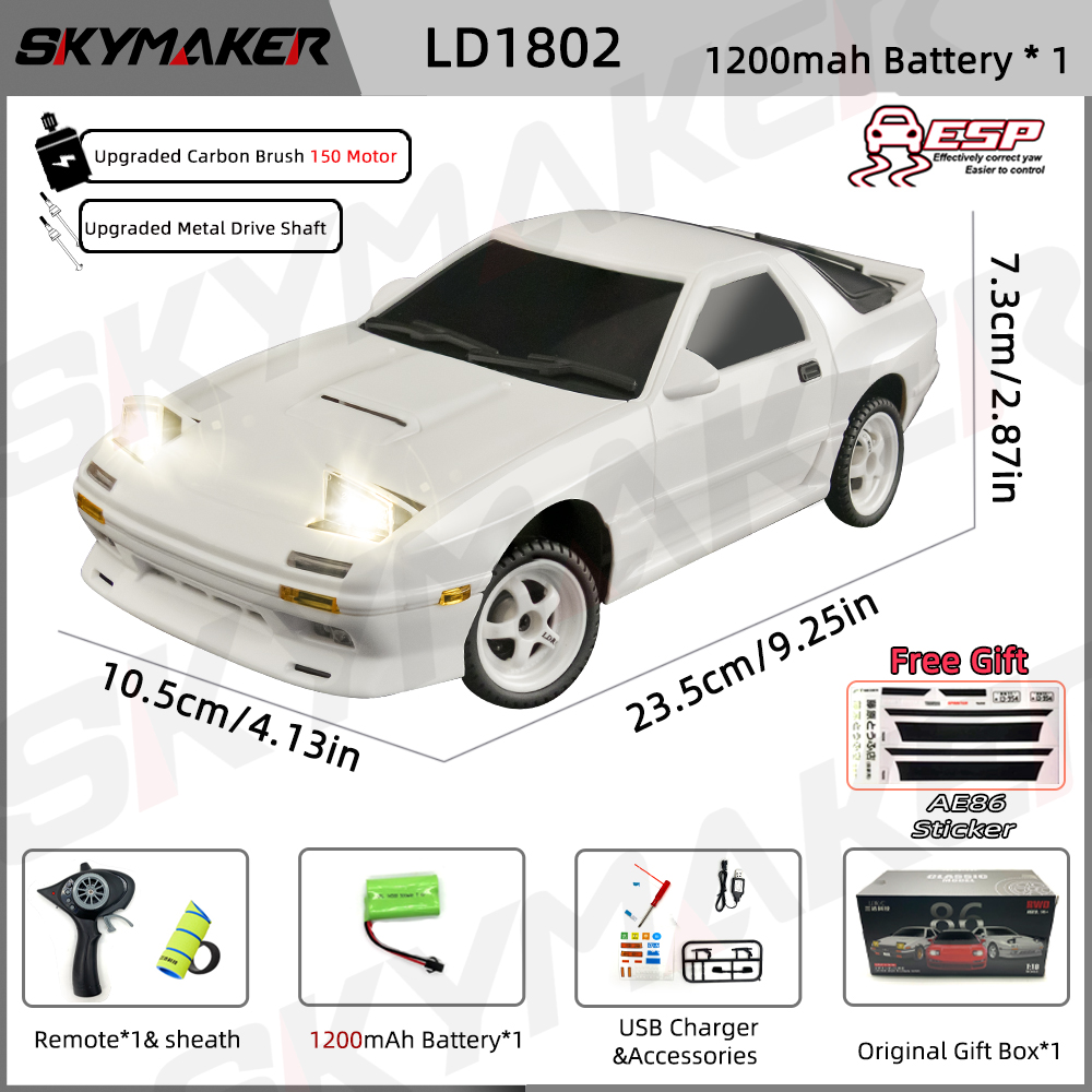 AE86 Model LD1801 RX-7 FC LD1802 1:18 RC Drift Car 1/18 2.4G Remote Control on Road ESP Gyroscope LED Mini RC Racing Car Toys. 
