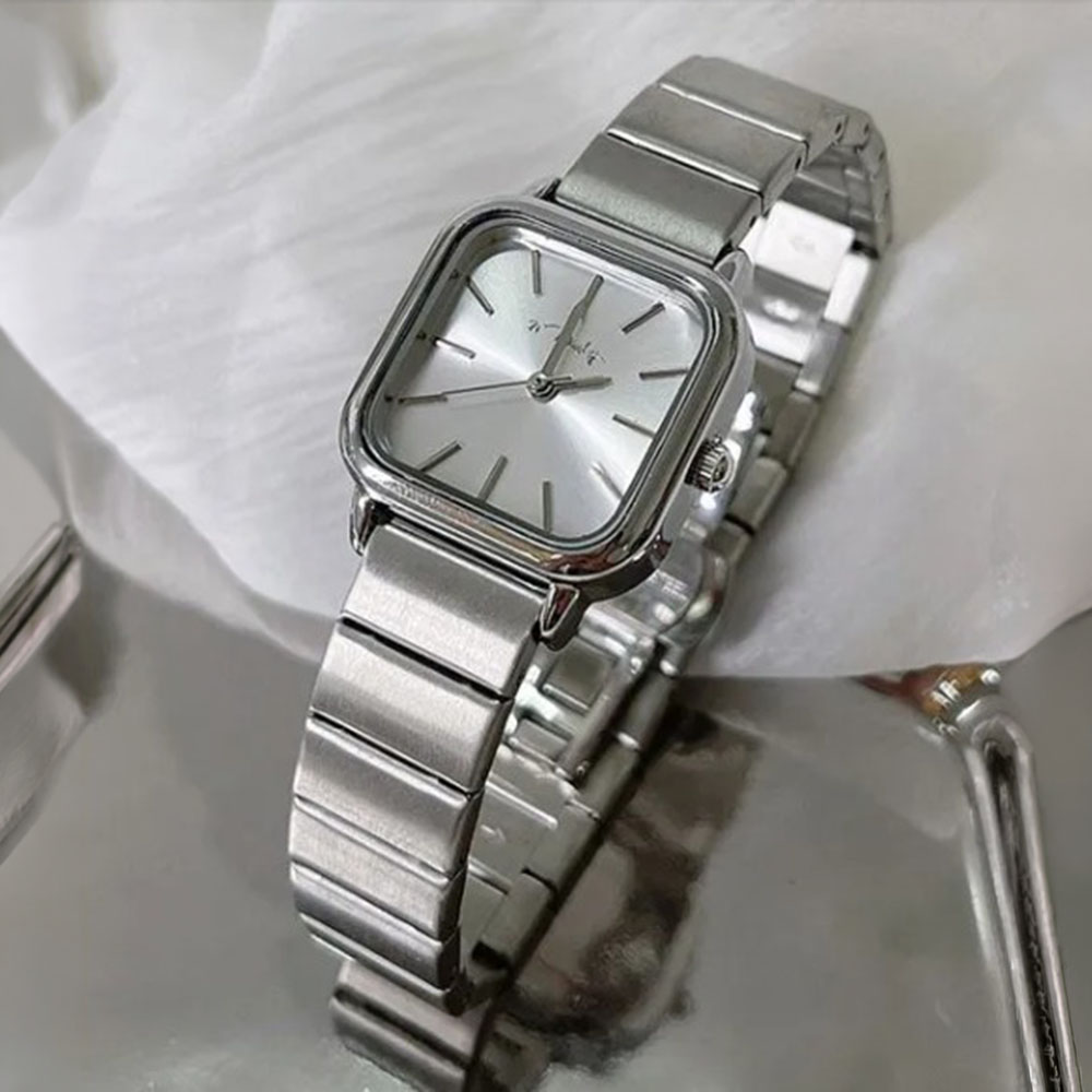 Inspired by CN high quality New Square Stainless Steel Analog Watch For Women Silver-gold-With Smart Box