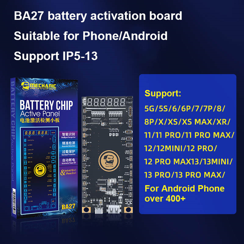MECHANIC BA27 Battery Activation Board  for Phone 5G-13ProMax Android with LED Digital Display  Circuit Board Charging Tester. 