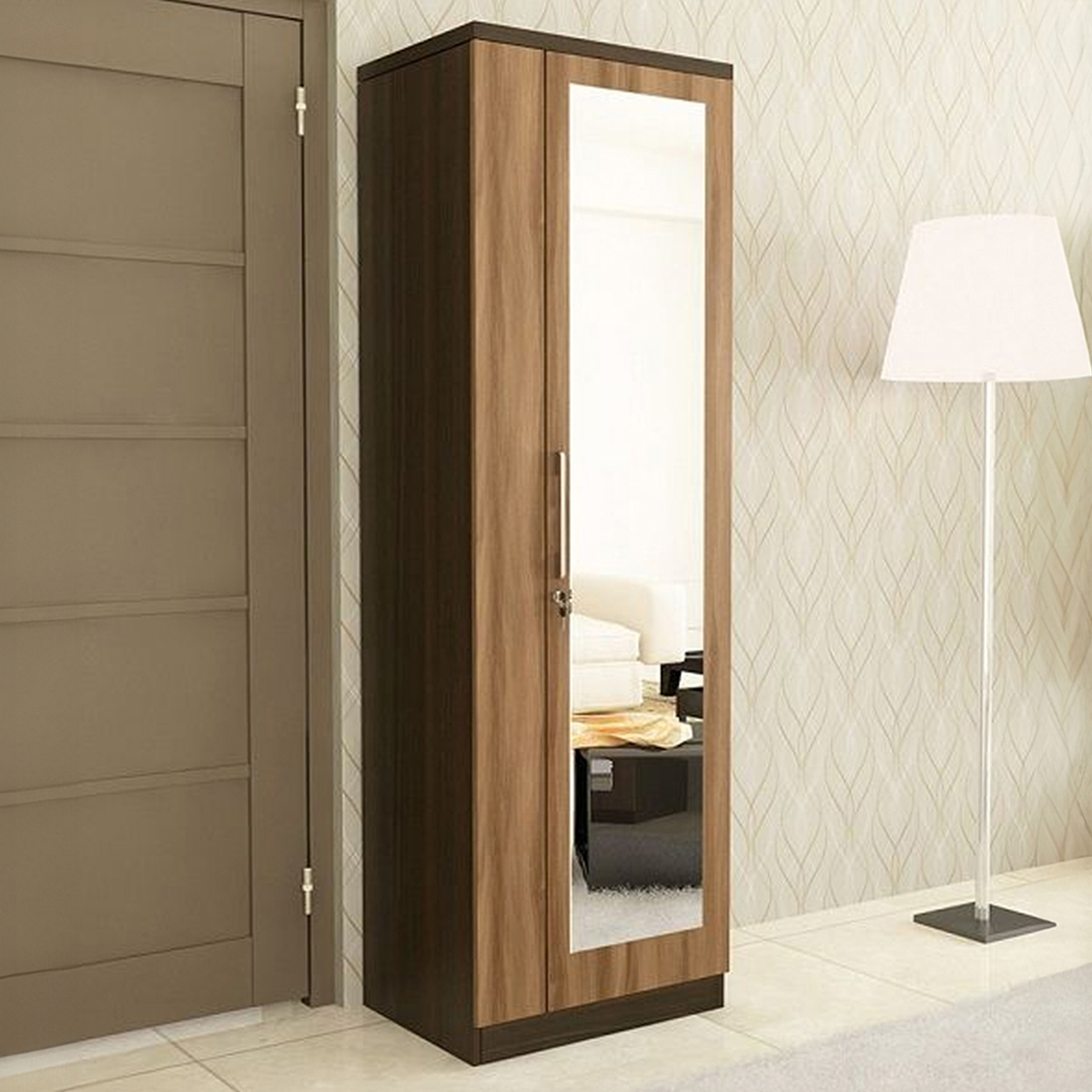 Furnisha Single Door Almirah with Full View Dressing Mirror & cloth storage hanger shelf