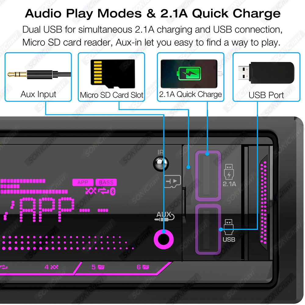 AKAMATE 1Din Car Radio MP3 Player Audio Multimedia FM Radio Bluetooth EQ Tuner with LCD Displays Support AUX USB TF Card. 