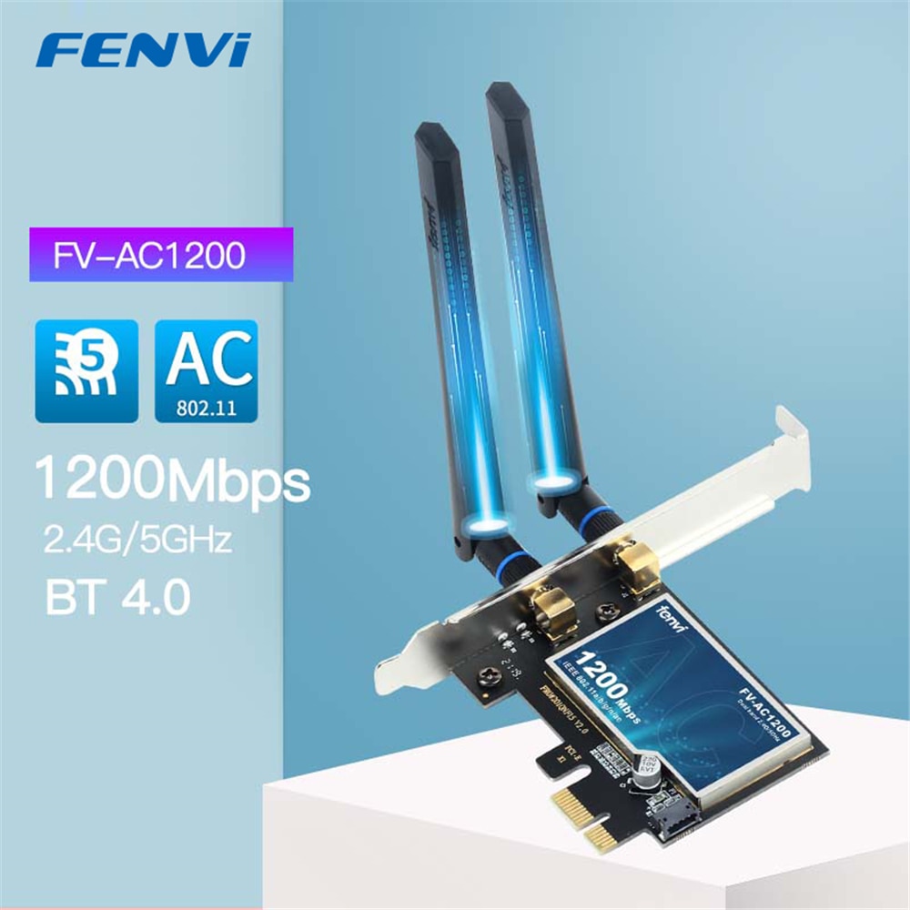 FENVI 1200Mbps Wireless WiFi Card PCIE Adapter FV-AC1200 Dual Band 2.4Ghz/5Ghz 802.11AC For Bluetooth4.0 WiFi Adapter Win7/10/11. 