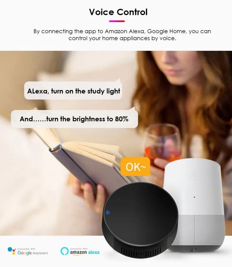 Smart Wifi IR Universal Remote Control with Tuya and Smart Life Home Remote for Air Conditioner TV DVD Alexa Google. 
