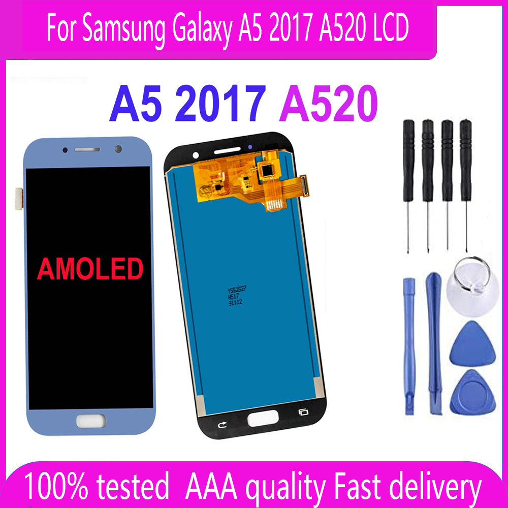 100% Tested 5.0" Super AMOLED LCD for SAMSUNG Galaxy A5 2017 A520 A520F SM-A520F LCD Display Touch Screen Digitizer Assembly