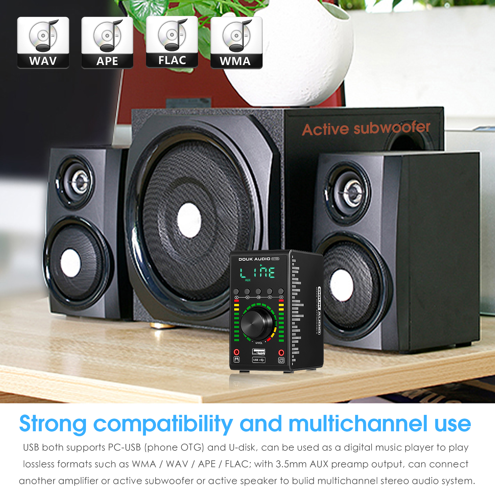 Douk Audio Mini Digital Amplifier COAX / OPT Integrated Bluetooth 5.0 Amp Home/Car/Marine Audio Amp USB Player 24B/192K. 