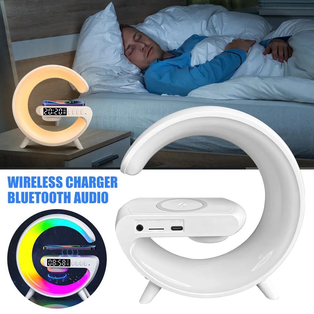 Smart G Lamp Bluetooth Speaker Wireless Charger RGB Alarm Clock Night Light. 