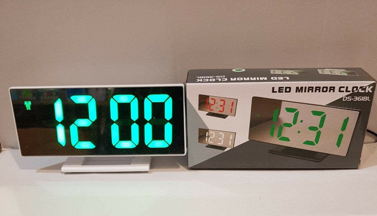 Electronic table clock - alarm clock LED clock DS-3618L Mirrored. 