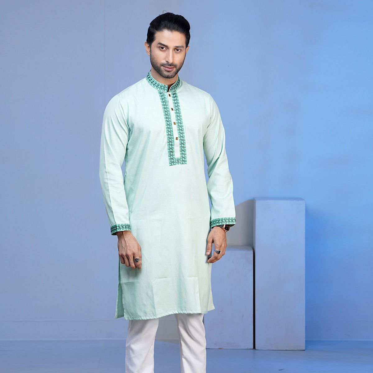 Stylish & Fashionable Premium Quality lndian Cotton Semi Long Panjabi For Men.