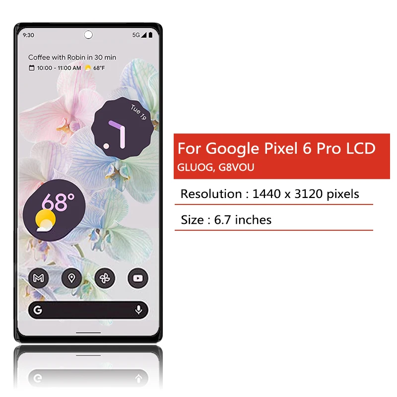 6.7"OLED Pixel 6 Pro Screen With fingerprints For For Google Pixel 6 Pro GLUOG, G8VOU Display Screen Touch Digitizer Assembly. 