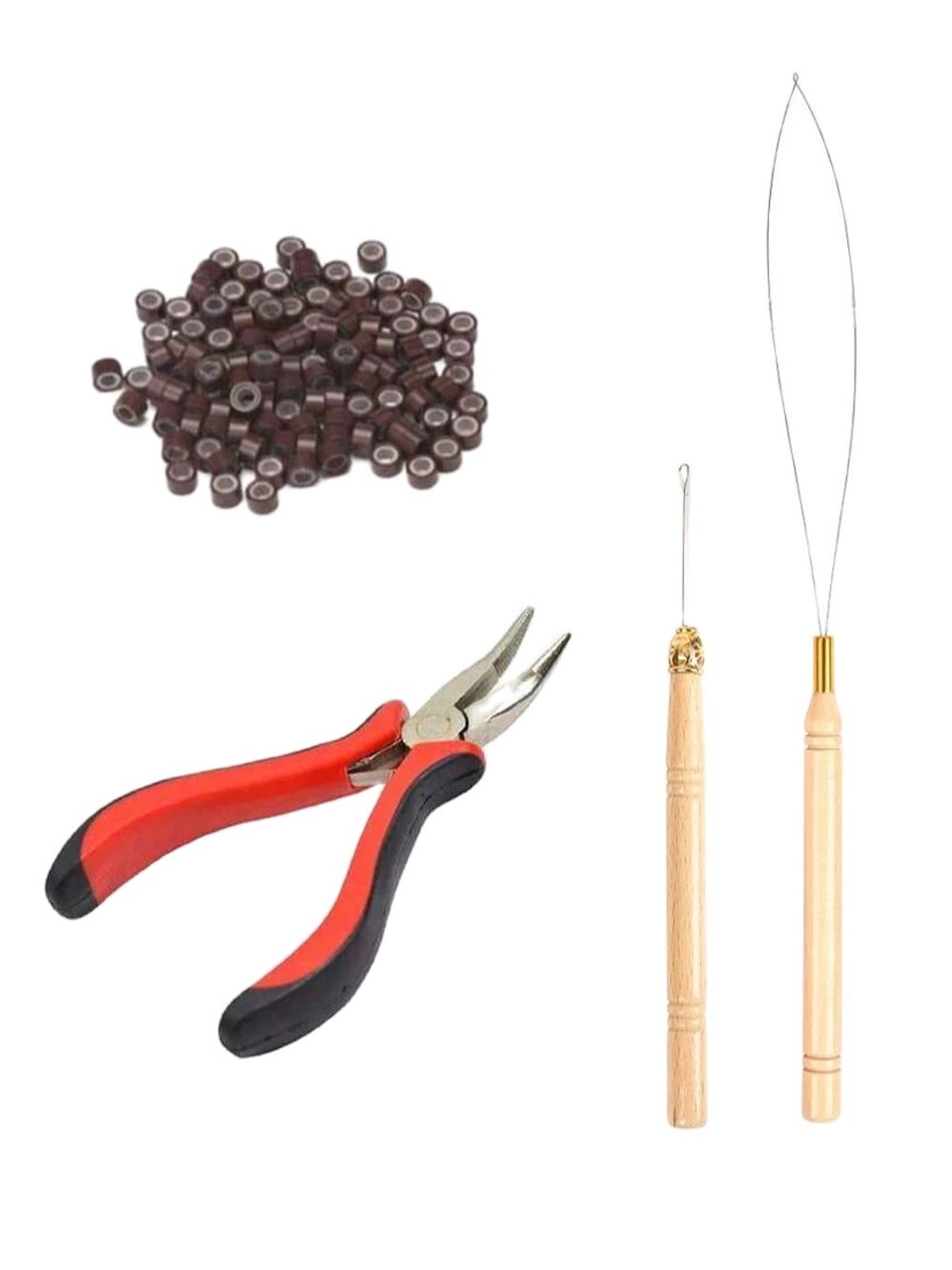 Hair Extensions Tool Kit I-tip Hair Extension Pliers Pulling Hook Bead Device Tool Kits and 100 Pcs 5 mm Micro Links Rings Beads
