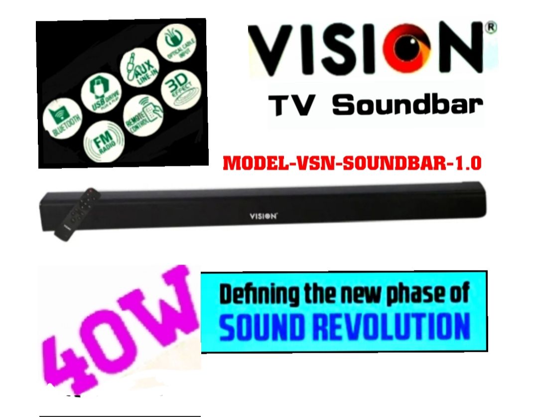 Vision Sound Bar Vsn-01 - Upgrade Audio Experience With Vision'S Sleek And Powerful Soundbar Model VSN-01 (32" Long). 