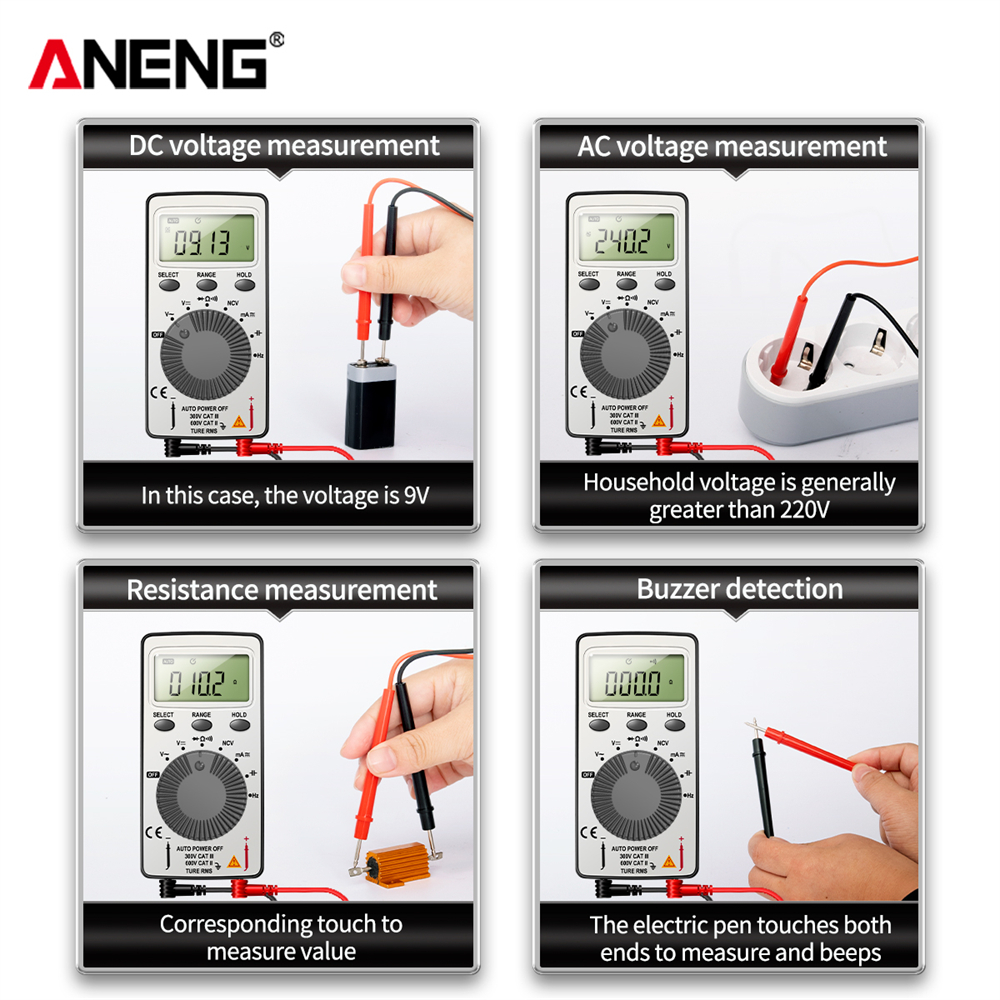 ANENG AN101 Mini Digital Multimeter1999 T-RMS AC/DC NCV Capacitance Ammeter Voltmeter Tester multimetro digital profesional test. 