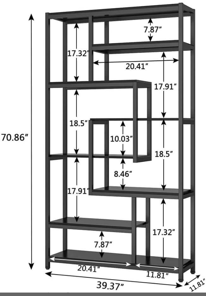 8-Shelves Staggered Bookshelf, Bookcase, Display Shelf ,Storage Organizer. 