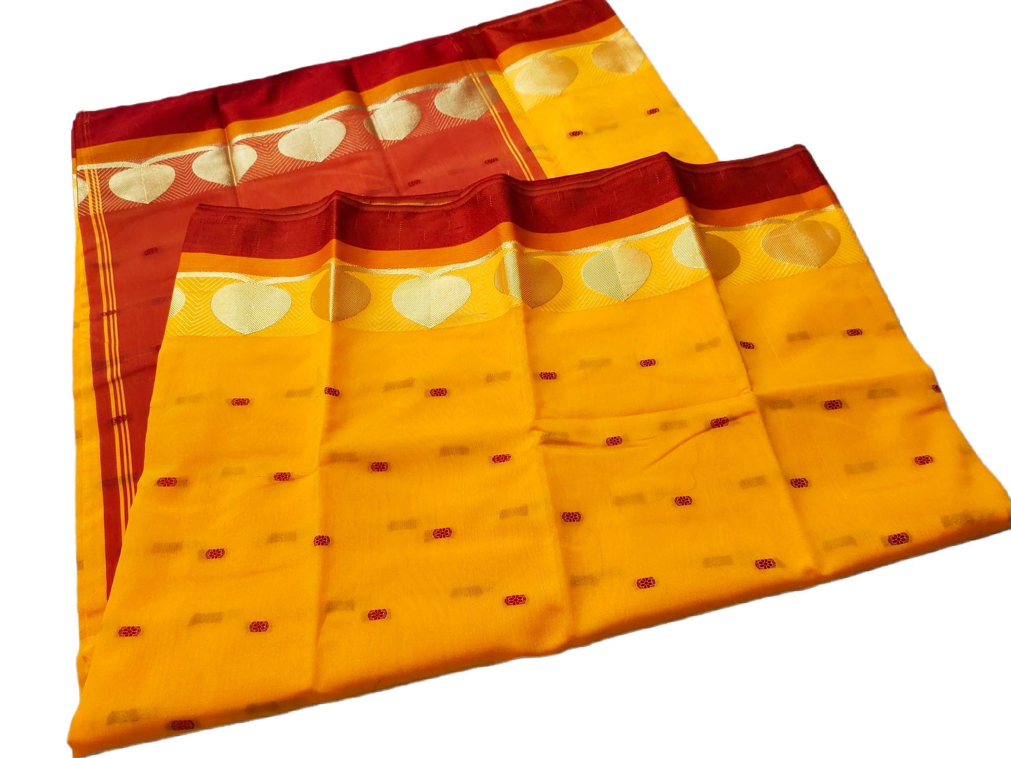 Halfsilk gaye holud saree/tangail yellow colour saree. 