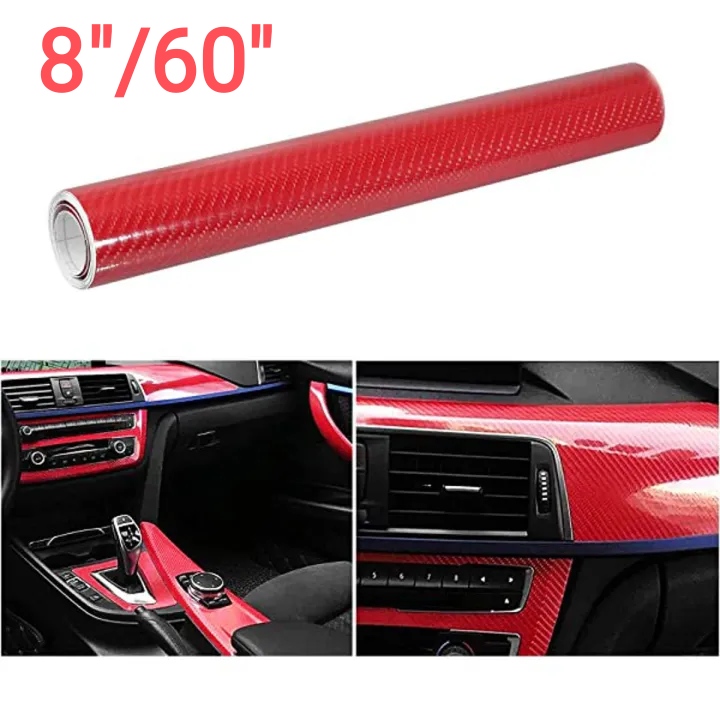 5D Carbon Fiber Vinyl Car Diy Wrap Sheet Roll Film Sticker Decal - Red Color 8"/60"