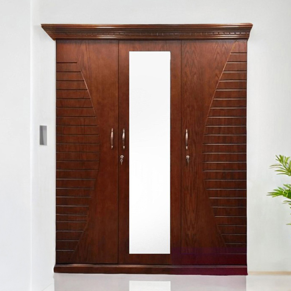 Andormahal Stylish Mdf 3 Part Almirah With Mirror