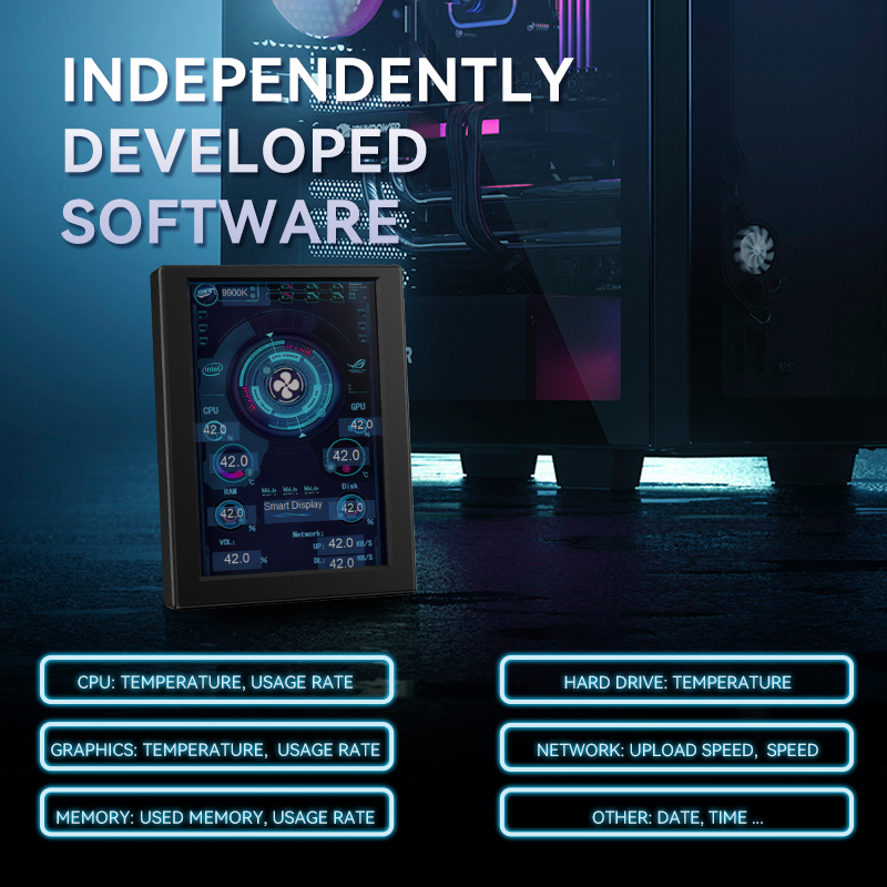 3.5 Inch IPS LCD Type-C Secondary Screen Smart UI Display CPU GPU RAM HDD Monitor +Software +DIY Theme Real Time Dynamic PC. 