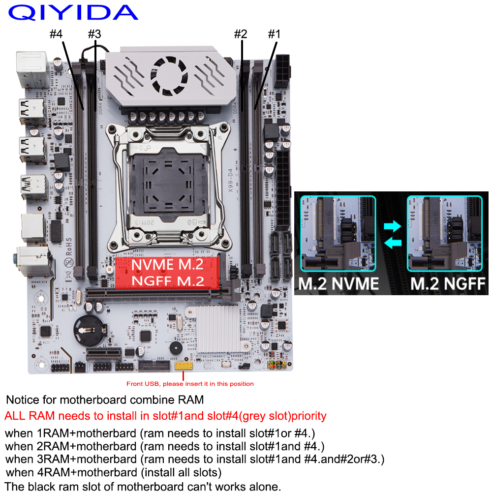 QIYIDA X99 motherboard D4 LGA 2011 3 with M.2 slot Support X99 C612chip DDR4 Memory SATA3.0 USB3.0 PCI16X. 