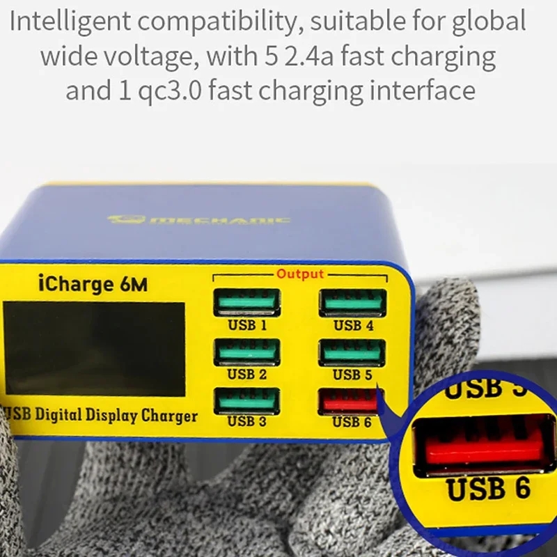 6 USB Digital Display Lightning Charger Suitable for charging all mobile phones and tablets similar SS-304Q iCharge 6M. 