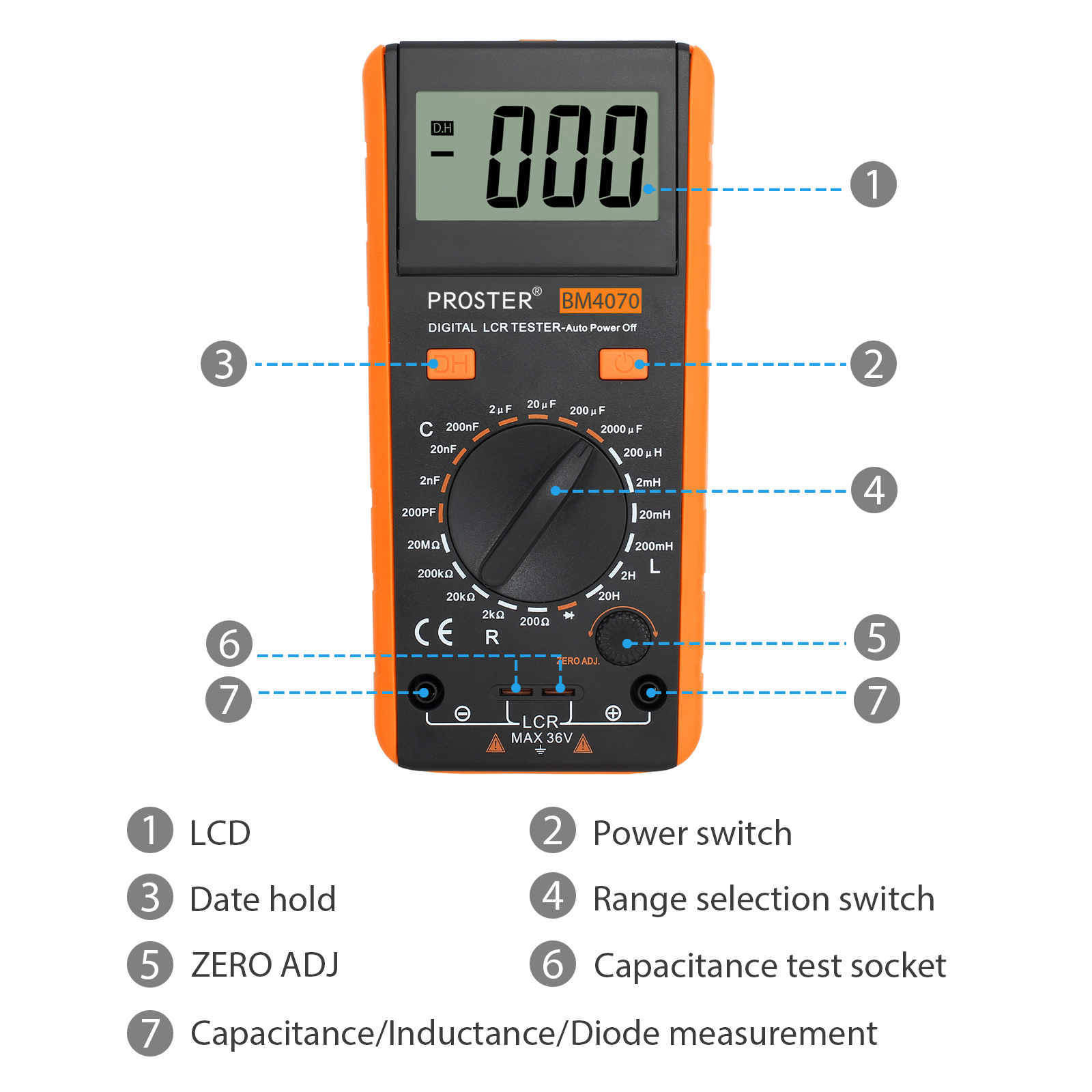 Proster BM4070 Digital Multimeter LCR Meter Tester For Inductance Capacitance Resistance LCD Display Measuring Meter Tool Kit. 