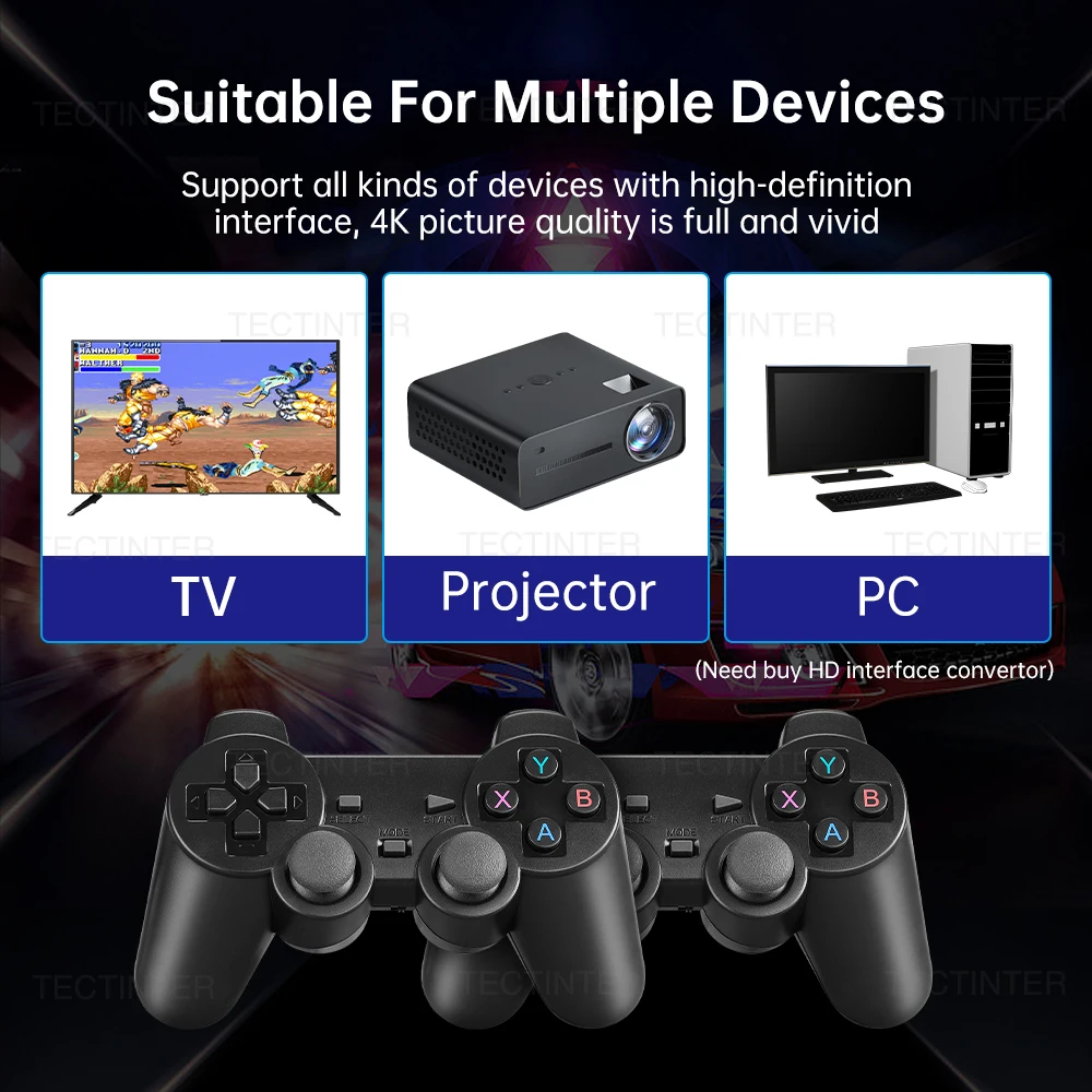 4K Video Game Console Wireless Controller Gamepad Built-in 20000 Games 64G Retro Handheld Game Player For PS1/FC/GBA Game Stick. 