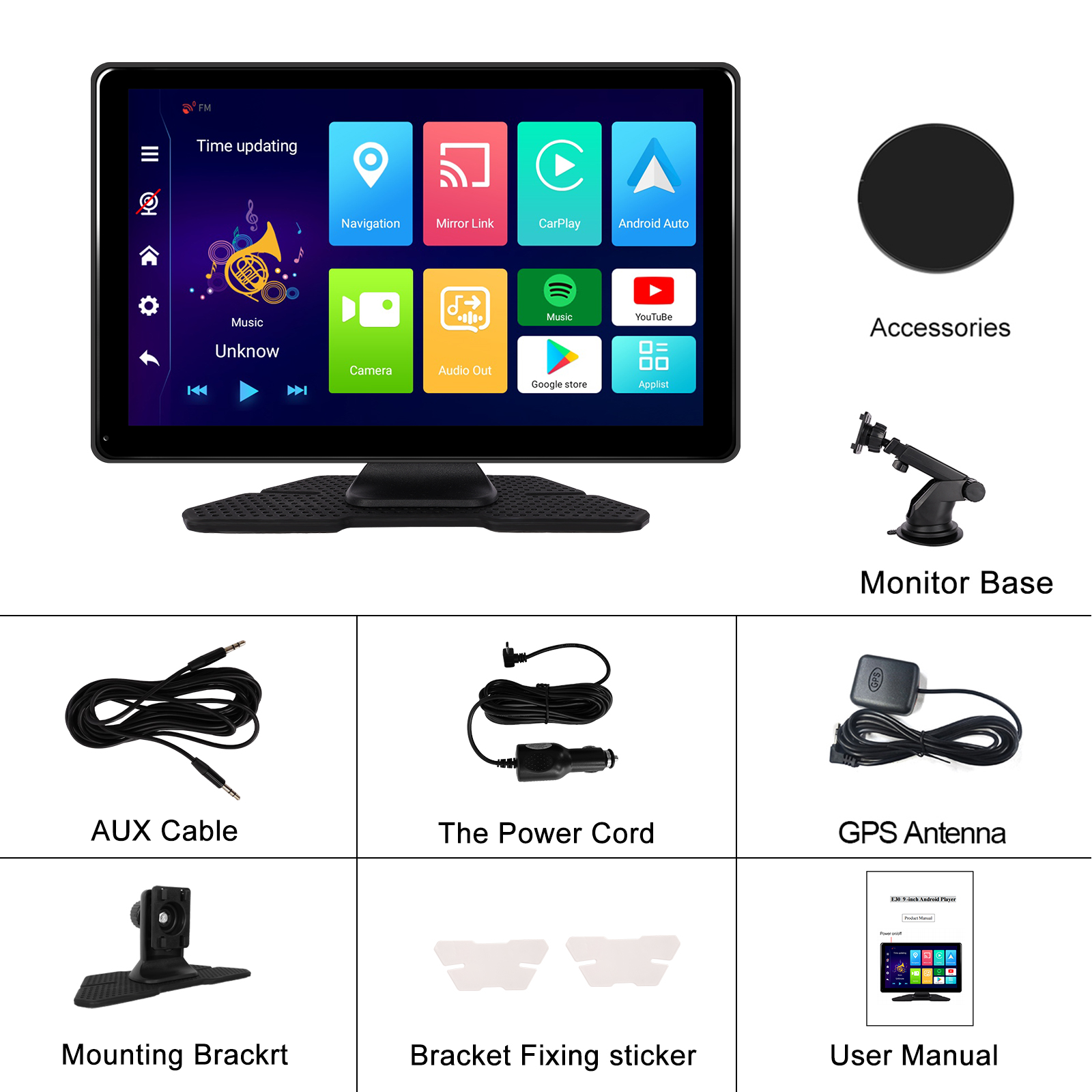 Podofo Android 10 CarPlay Car Video Player 9 " Suppport Rear Camera Supports Navigation Android Auto Apple Airplay Dashbord DVR. 