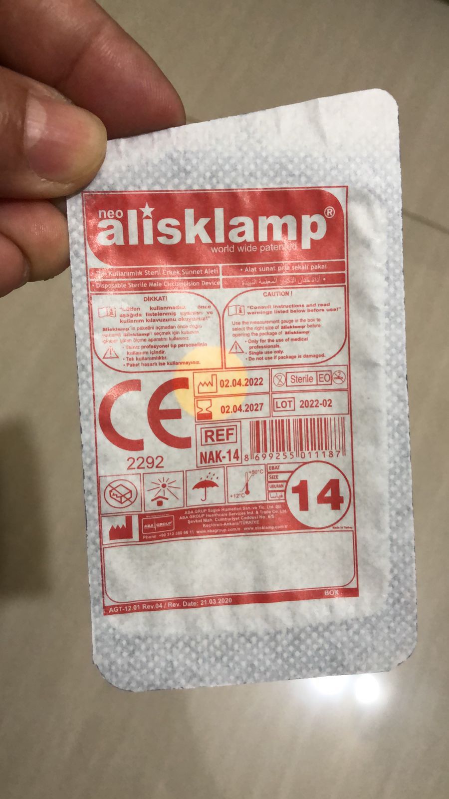 Alisklamp Circumcision Device (Pediatric Size No. 10,12,14,16,18). 