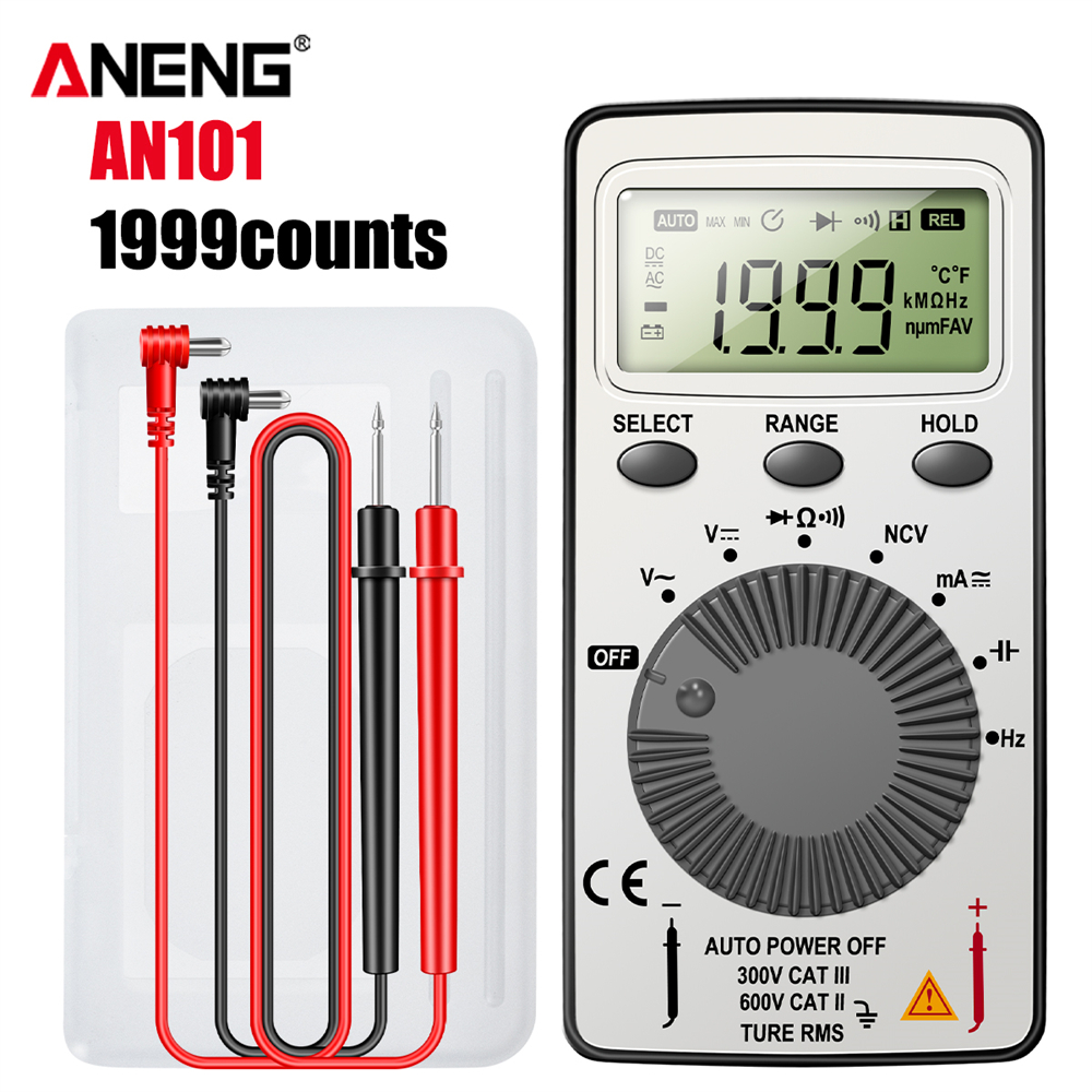 ANENG AN101 Mini Digital Multimeter1999 T-RMS AC/DC NCV Capacitance Ammeter Voltmeter Tester multimetro digital profesional test. 