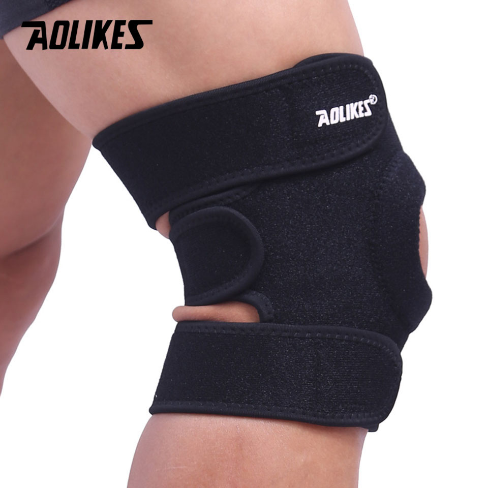 AOLIKES 1PCS Adjustable Elastic Knee Support Brace Kneepad Patella Knee Pads Hole Sports Kneepad Safety Guard Strap For Running. 