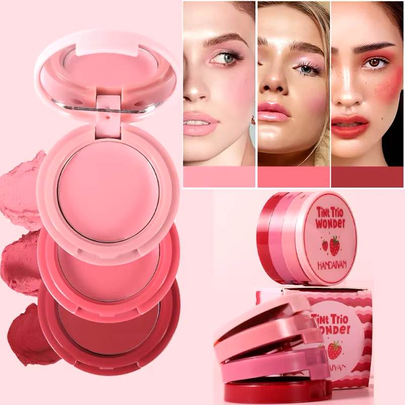 Handaiyan 3 in 1 Eye Shadow Face Blusher Lip Mud Natural Matte Multi-color Cheek Tint Smooth Contouring Makeup