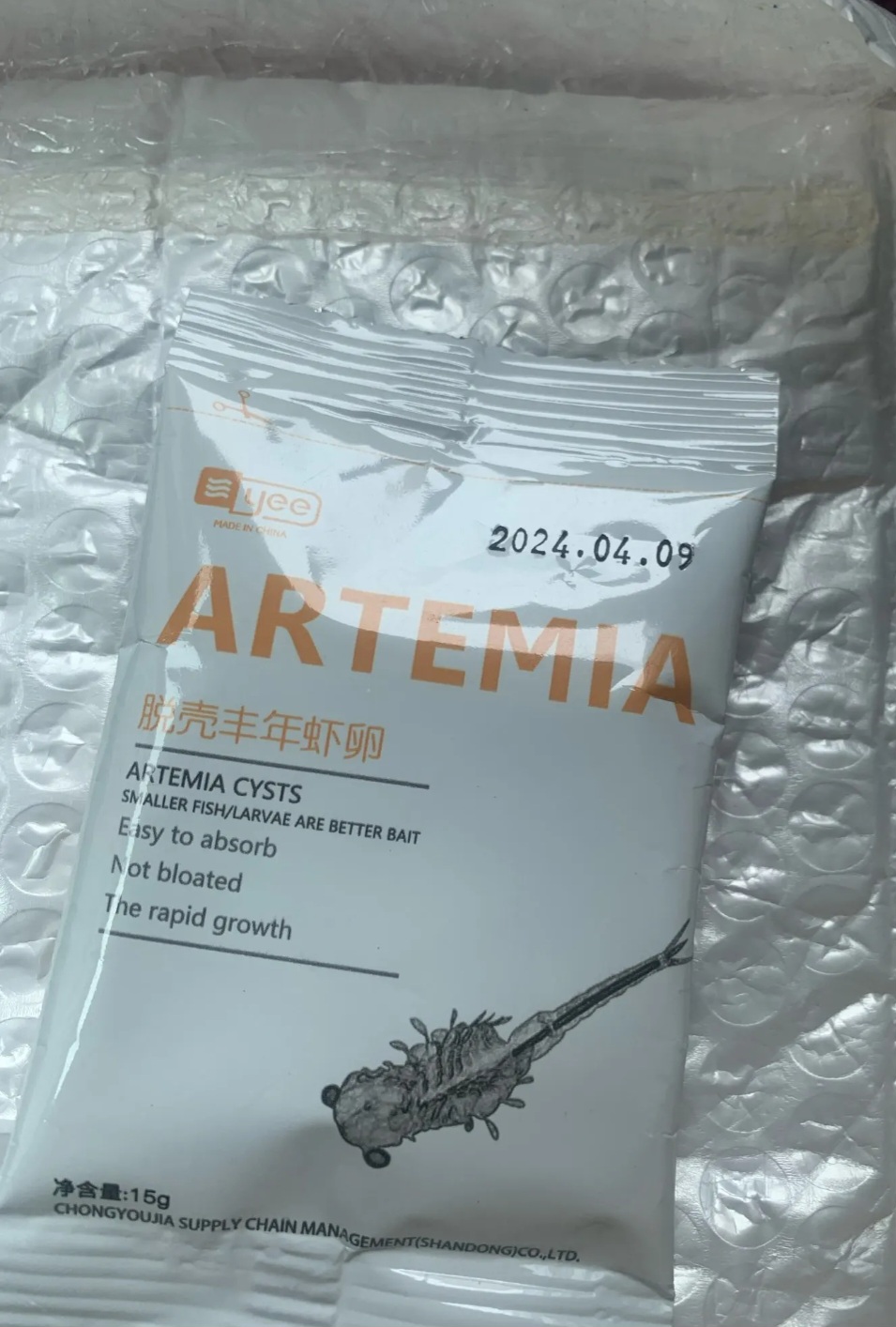 YEE Decapsulated Brine shrimp / YEE Artemia / Decapsulated / Brine Shrimp Eggs cyst 15gm White Packet With Feeder/. 