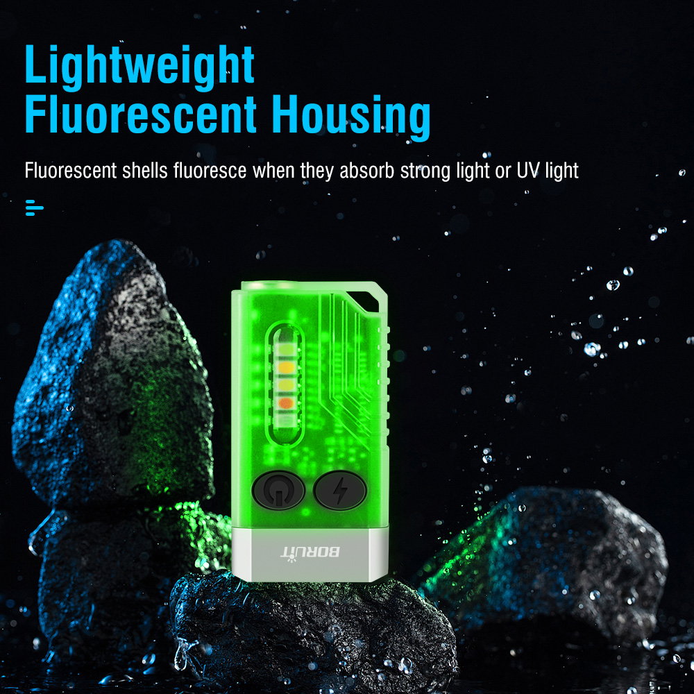 BORUiT V10 EDC Keychain LED Fluorescence Flashlight Type-C Rechargeable Torch Work Light Magnet Buzzer 365nm UV V3 Plus Lantern. 