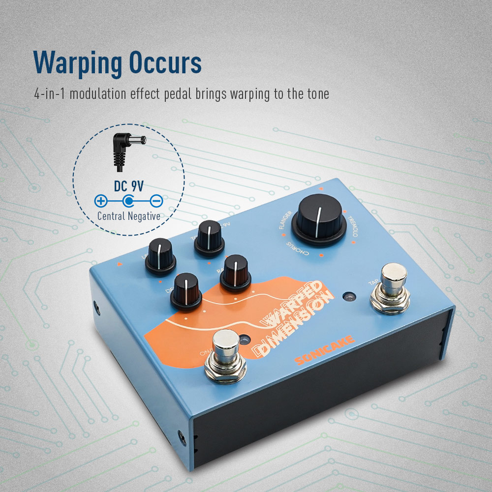 SONICAKE Warped Dimension Digital Modulation Guitar Effects Pedal 4 Mode of Chorus, Flanger, Phaser & Tremolo QDS-03. 