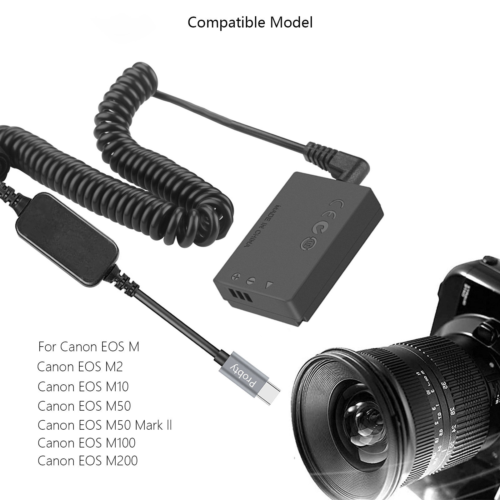 LP-E12 LPE12 ACK-E12 USB TYPE-C Cable Dummy Battery DR-E12 PD Adapter for Canon EOS M2 M10 M50 M100 M200 Cameras. 