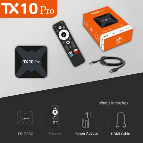Tx10 Pro8K Android TV Box

Toffee, Live Sports App,

IPTV: 2000+ Free TV Channel

YouTube, Voice Remote

RAM: 2GB ROM: 8GB

Display Resulation: 8K

OS: Android: 13. 
