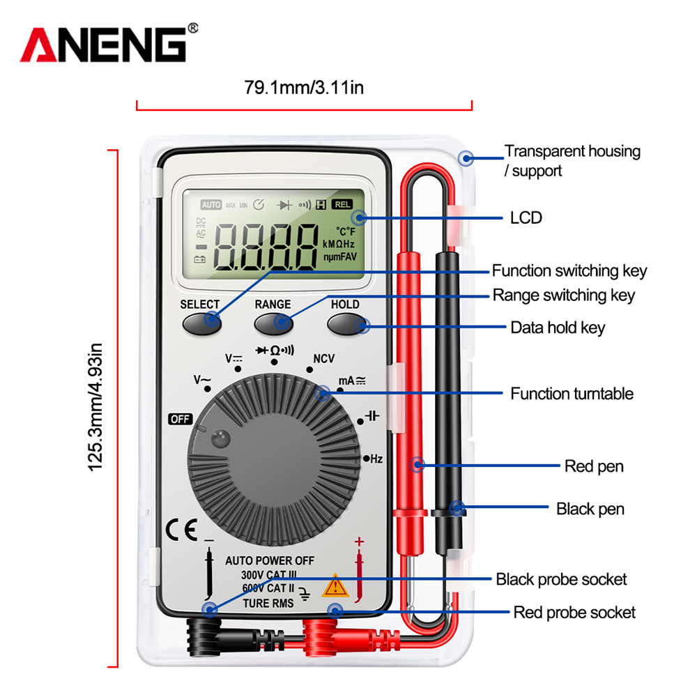 ANENG AN101 Mini Digital Multimeter1999 T-RMS AC/DC NCV Capacitance Ammeter Voltmeter Tester multimetro digital profesional test. 