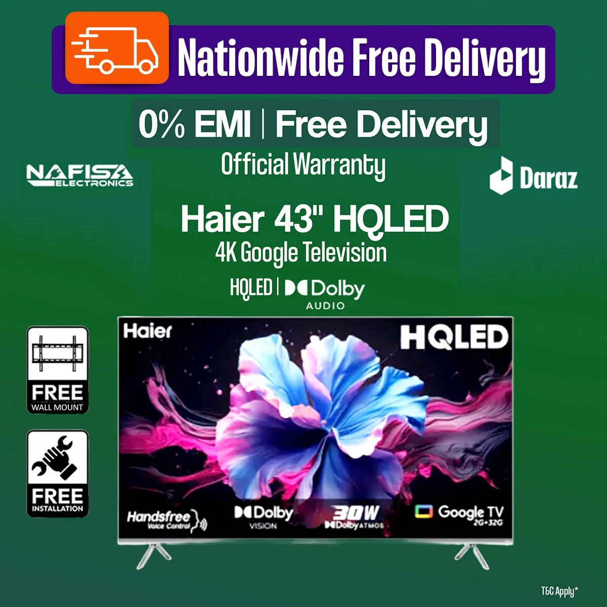 Haier 43 Inch HQLED 4K Google TV (H43P7 Pro ) with Free Delivery