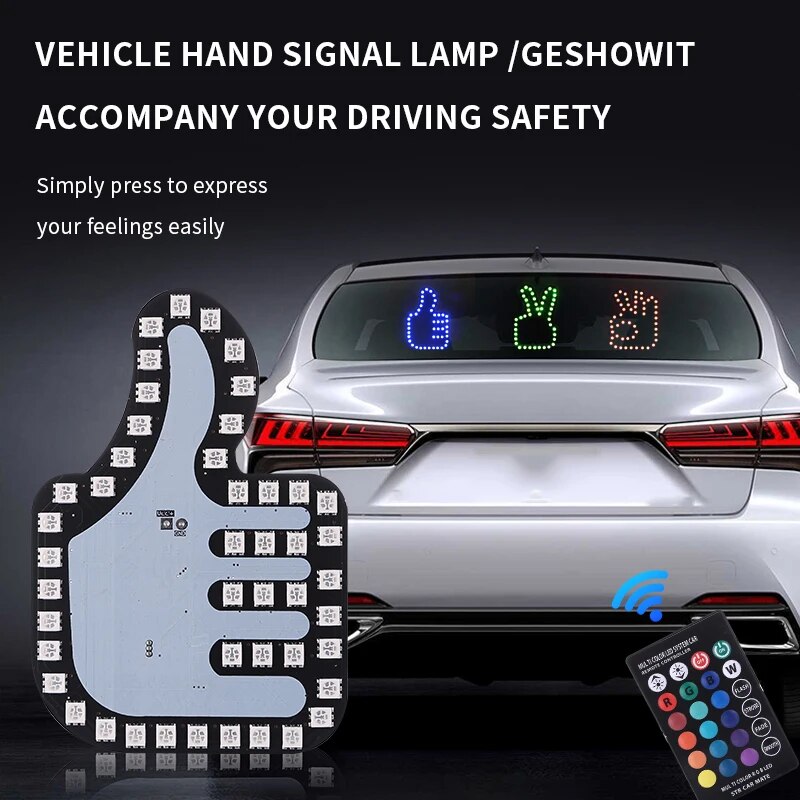 Upgraded Colorful Color USB Gesture Light Car Finger Light Remote Control Atmosphere Light Hand Lamp Sticker Middle Finger Gest. 